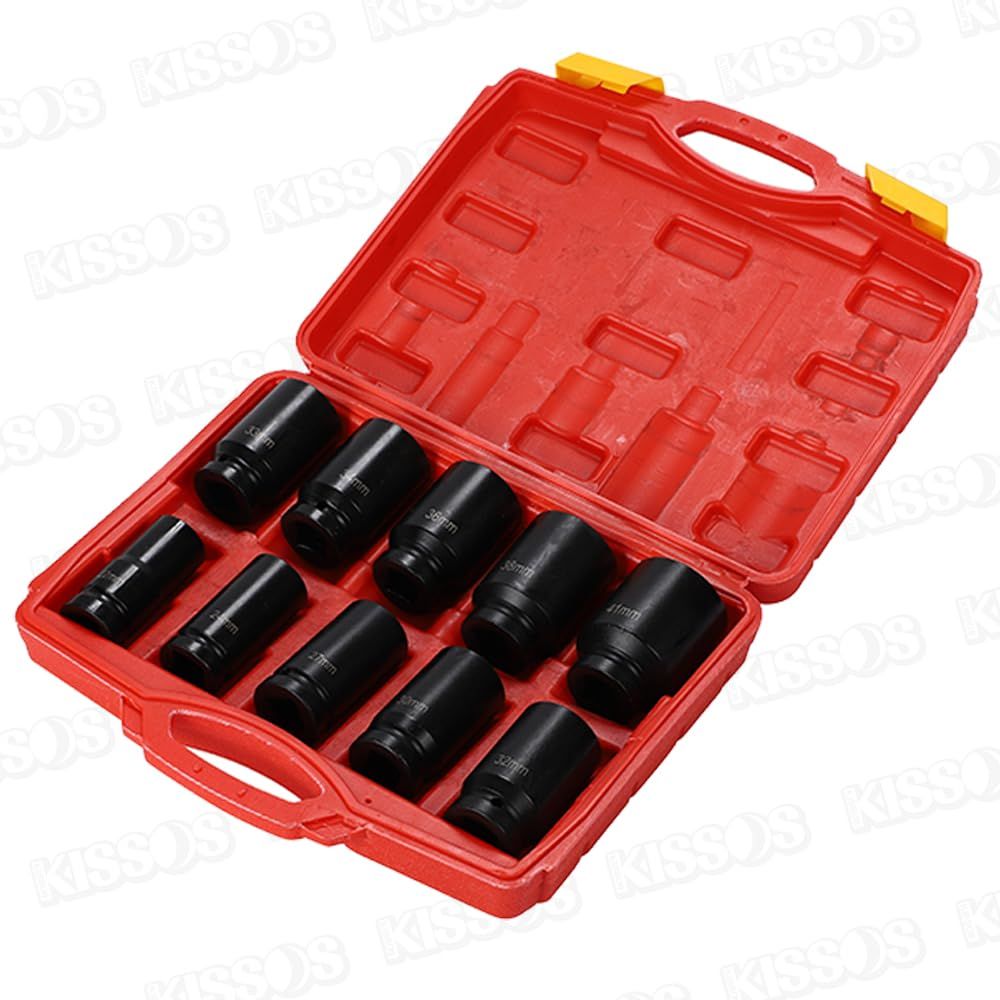 インパクト ソケット セット 差込角 3/4インチ ディープソケット ハブロックナット 22mm 24mm 27mm 30mm 32mm 33mm 34mm 36mm 38mm 41mm 10個セット 収納ケース付き
