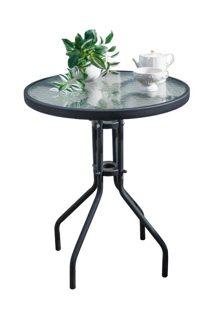 新品 リビングアウト(Living Out) ガーデンガラステーブル パラソル対応モデル 直径60ｘ高さ70cm 5.3㎏ ガーデンファニチャー カフェ ダイニングテーブル 屋外 ガラス 組立