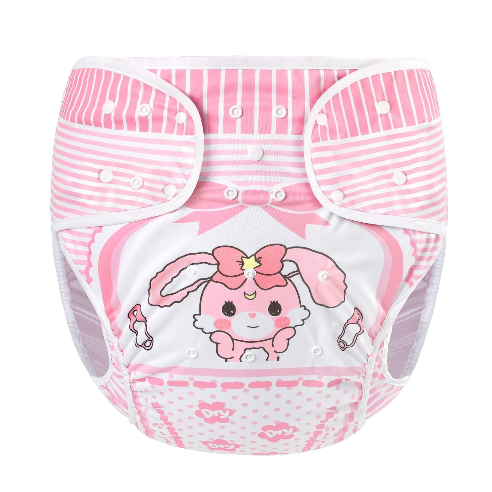 新品 LittleForBig大人用布おむつカバー 可愛い絵柄【うさぎ】調節可能なウエストと長さ スナップ付 漏れ防止 通気性 洗濯可 S