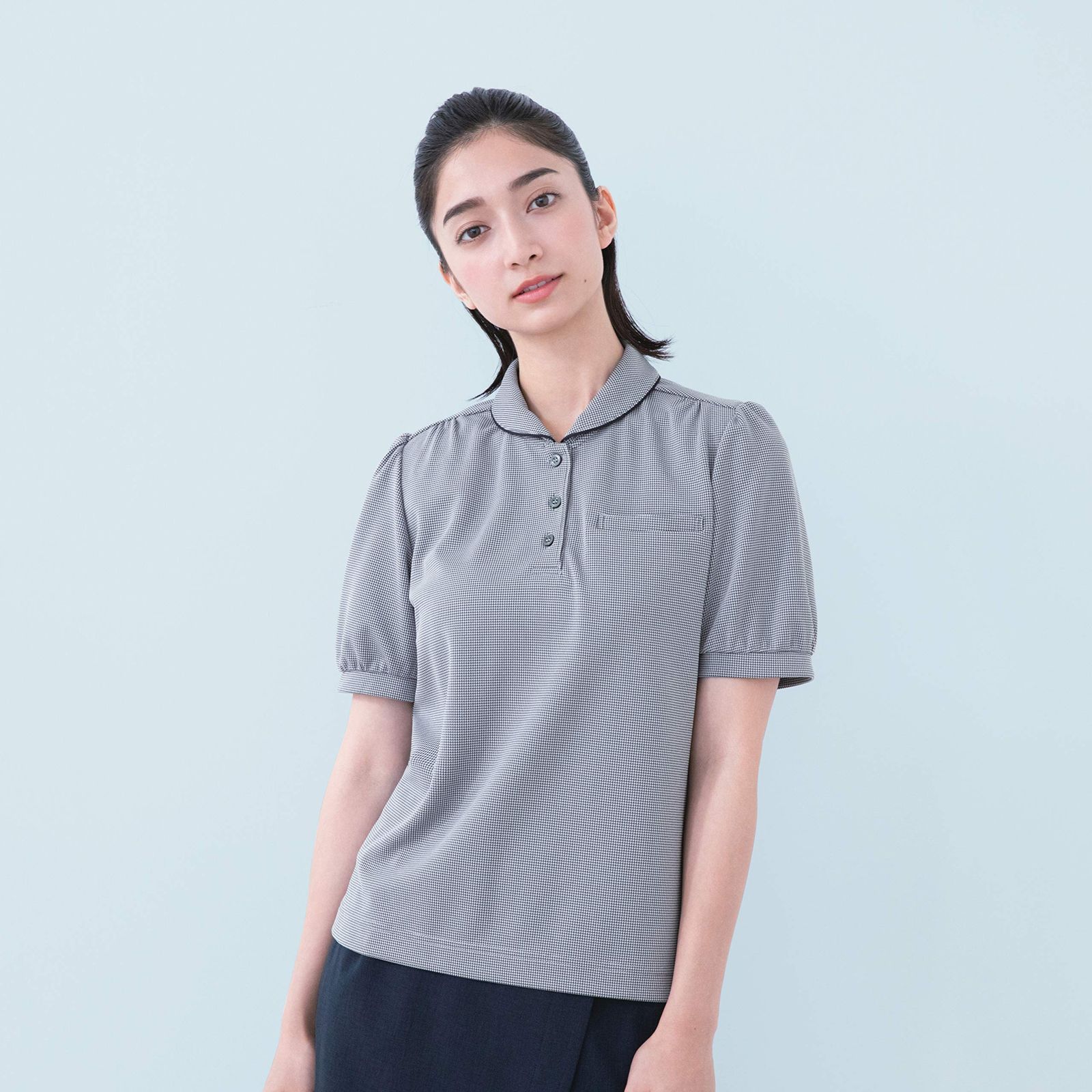 新品 [カーシーエンジョイ] ENJOY ESP781 COOL HOUND'S TOOTH ポロシャツ グレーチェック M