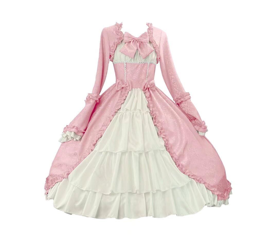 新品 [Yucahype] ゴスロリ ワンピース 長袖 ハロウィン クリスマス大きいサイズ フリル 衣装 撮影 甘ロリ 姫 コスプレ cosplay lolita お嬢様 レース(XL ピンク)