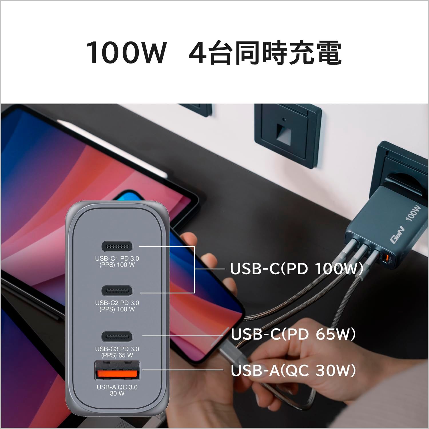 新品 Verbatim(バーベイタム) PD100W対応 【海外使用対応】 チャージャー AC充電器 USB x4ポート装備 (USB-C x3、USB-A x1)32202 次世代素材GaN採用 急速充電(PPS)対応 ACアダプター 新型GaN 窒化ガリウ 新品 Verbatim(バーベイタム) PD100W対応 【海外使用対応】 チャージャー AC充電器 USB x4ポート装備 (USB-C x3、USB-A x1)32202 次世代素材GaN採用 急速充電(PPS)対応 ACアダプター 新型GaN 窒化ガリウ