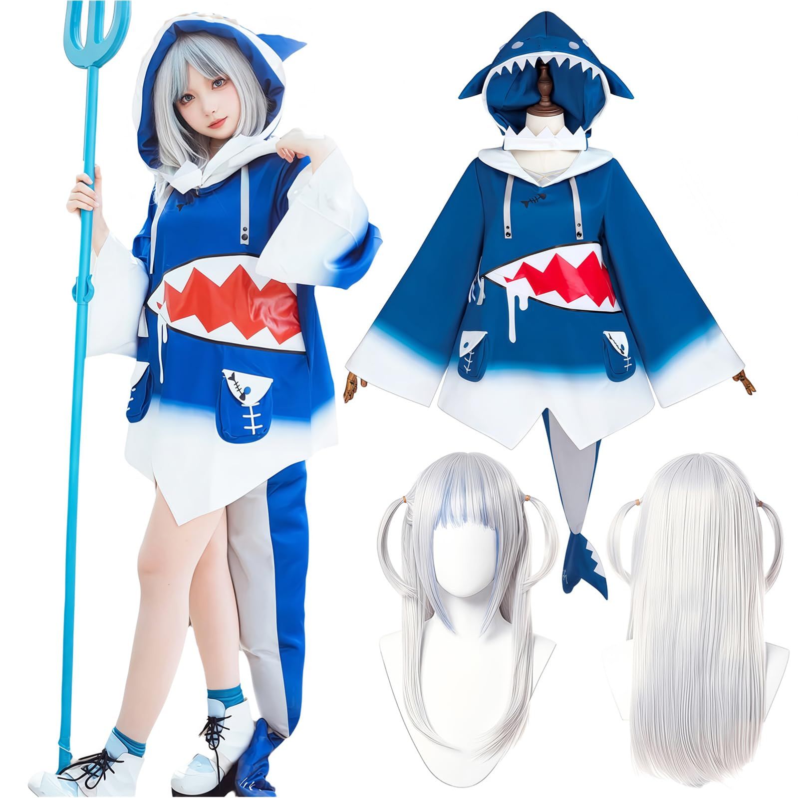 新品 [NOKIJP] ブイチューバー コスプレ がうる・ぐら コスプレ衣装 Vチューバー コスプレ サメちゃん コスプレ衣装 Gawr Gura ぐらちゃん バーチャルユーチューバー VTuber cosplay ぺったん 鯊鯊（サメちゃん、XXL/3XL）