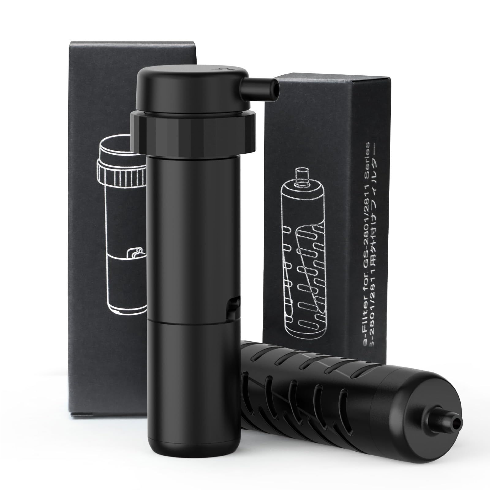 Greeshow GS-2811 浄水器 交換用フィルター 限外ろ過 防災 携帯浄水器 アウトドア 濾過器 中空糸膜カートリッジ ブラック 内蔵フィルター1個と外付けフィルター1個【日本正規品】