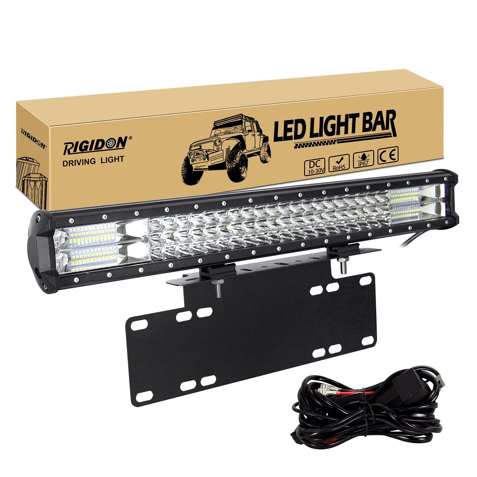 新品 RIGIDON 324W LED作業灯 車のライト用のユニバーサルブラケット付き 12V配線キット付き 狭角広角兼用 LED 車外灯 農業機械 ホワイト 6000K 12V 24V対応 汎用 防水 防塵 耐震 長寿命 車外灯