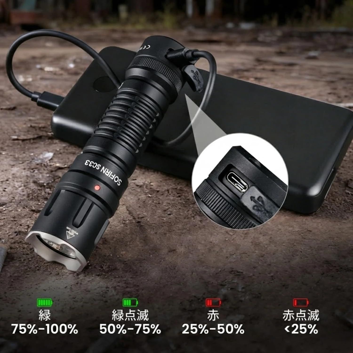 Sofirn SC33 懐中電灯 強力 LEDフラッシュライト 5200ルーメン 爆光 タクティカルライト USB-C充電式 IP68防水 無段階調光 ハンディライト 防災 停電対策 地震 登山 キャンプ 夜釣り