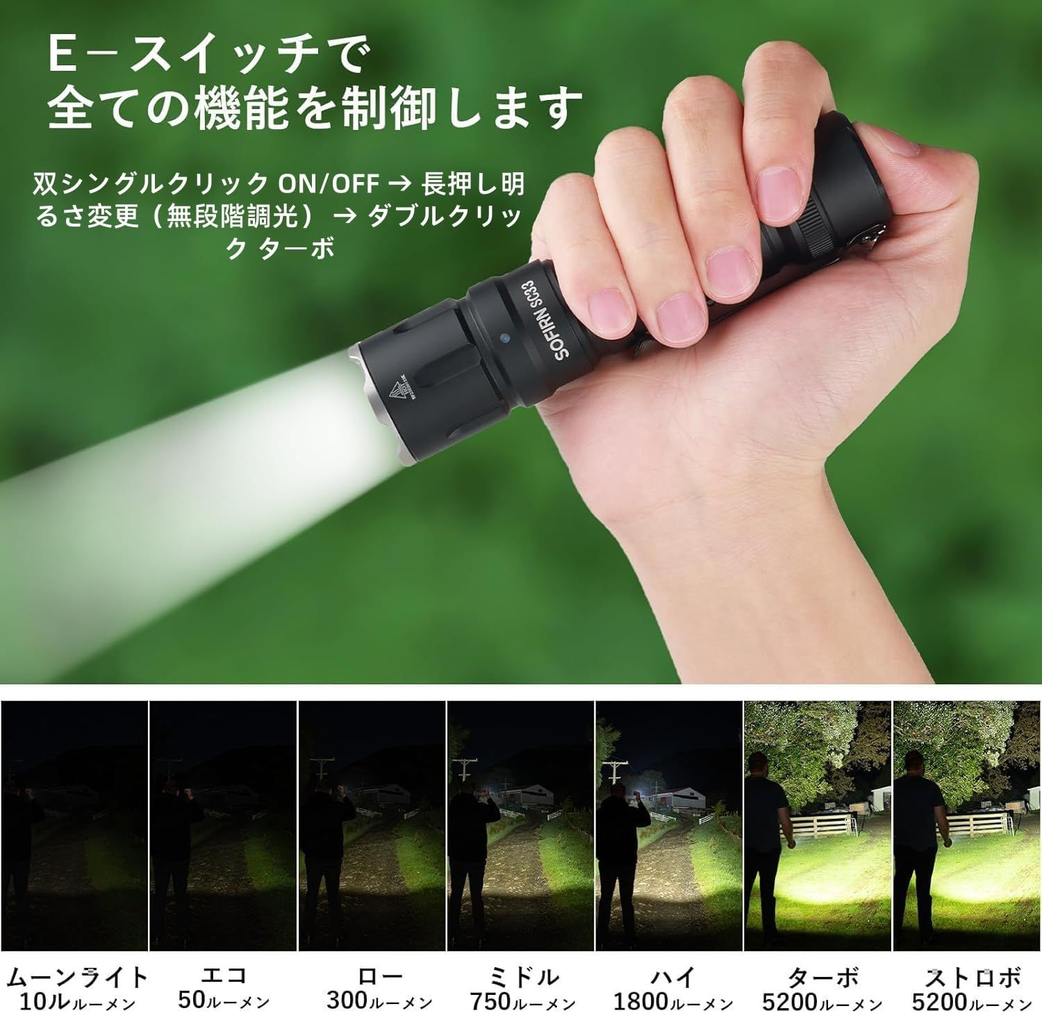 Sofirn SC33 懐中電灯 強力 LEDフラッシュライト 5200ルーメン 爆光