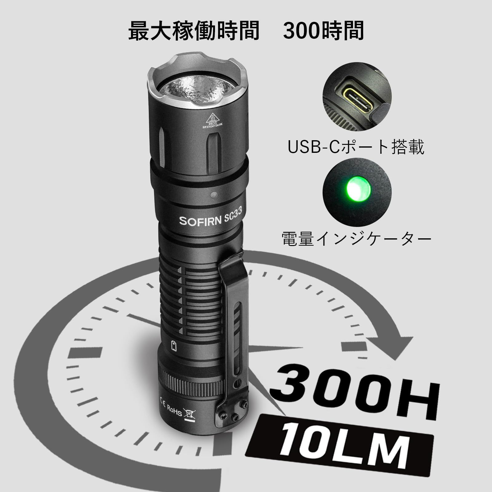 Sofirn SC33 懐中電灯 強力 LEDフラッシュライト 5200ルーメン 爆光