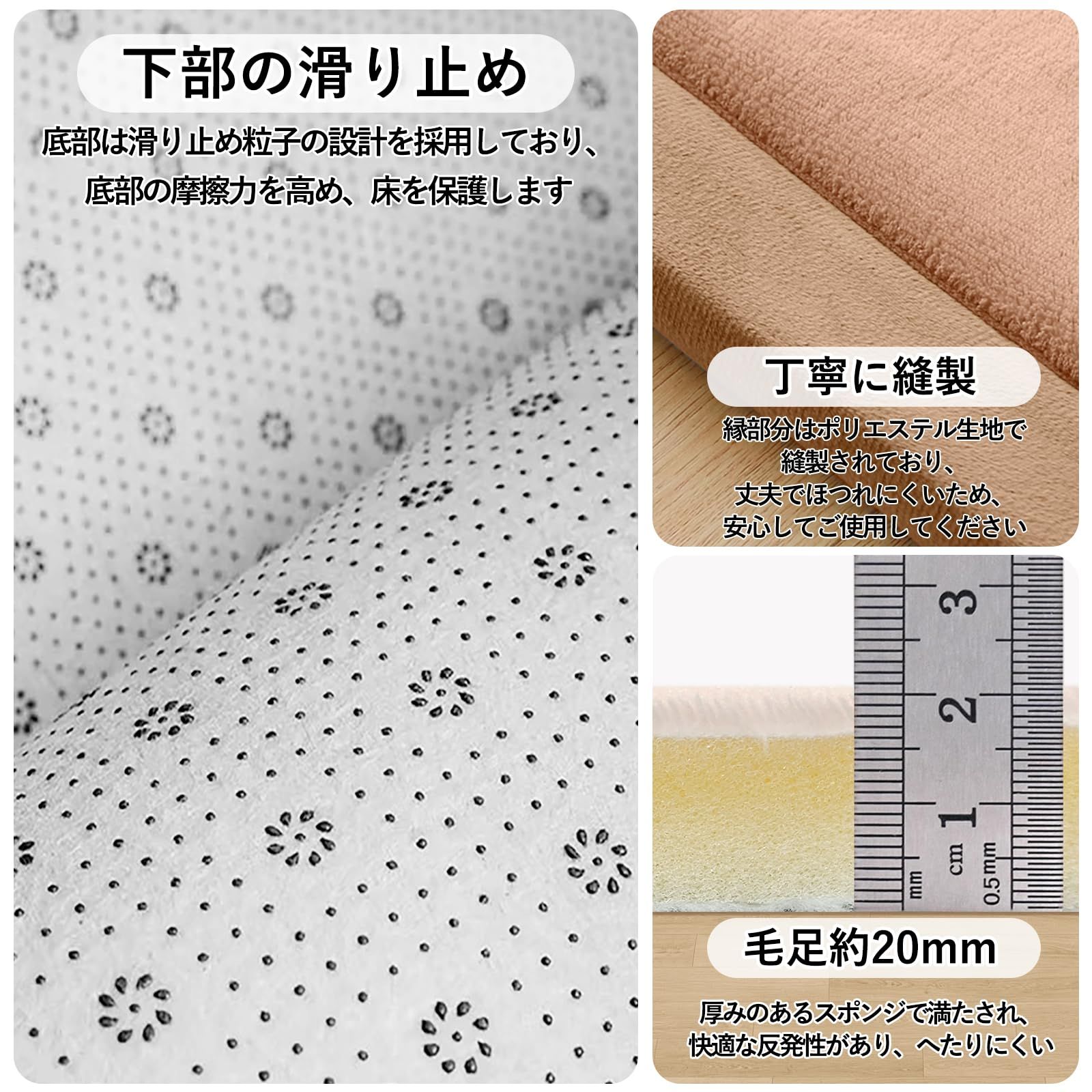 新品 Orbezil 極厚 20mm 子供部屋ラグマット ブラウンカーペット厚手 低反発 転倒防止 防ダニ 防音 2畳 185*185cm フランネルラグ 絨毯 床暖房・ホットカーペット対応 オールシーズン