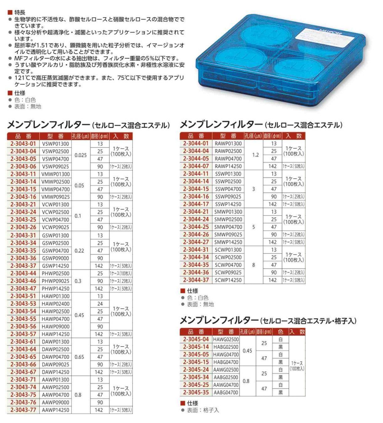 新品 Merckメンブレンフィルター(セルロース混合エステル) 3μm×φ47mm 100枚入 SSWP04700 /2-3044-15 新品 Merckメンブレンフィルター(セルロース混合エステル) 3μm×φ47mm 100枚入 SSWP04700 /2-3044-15