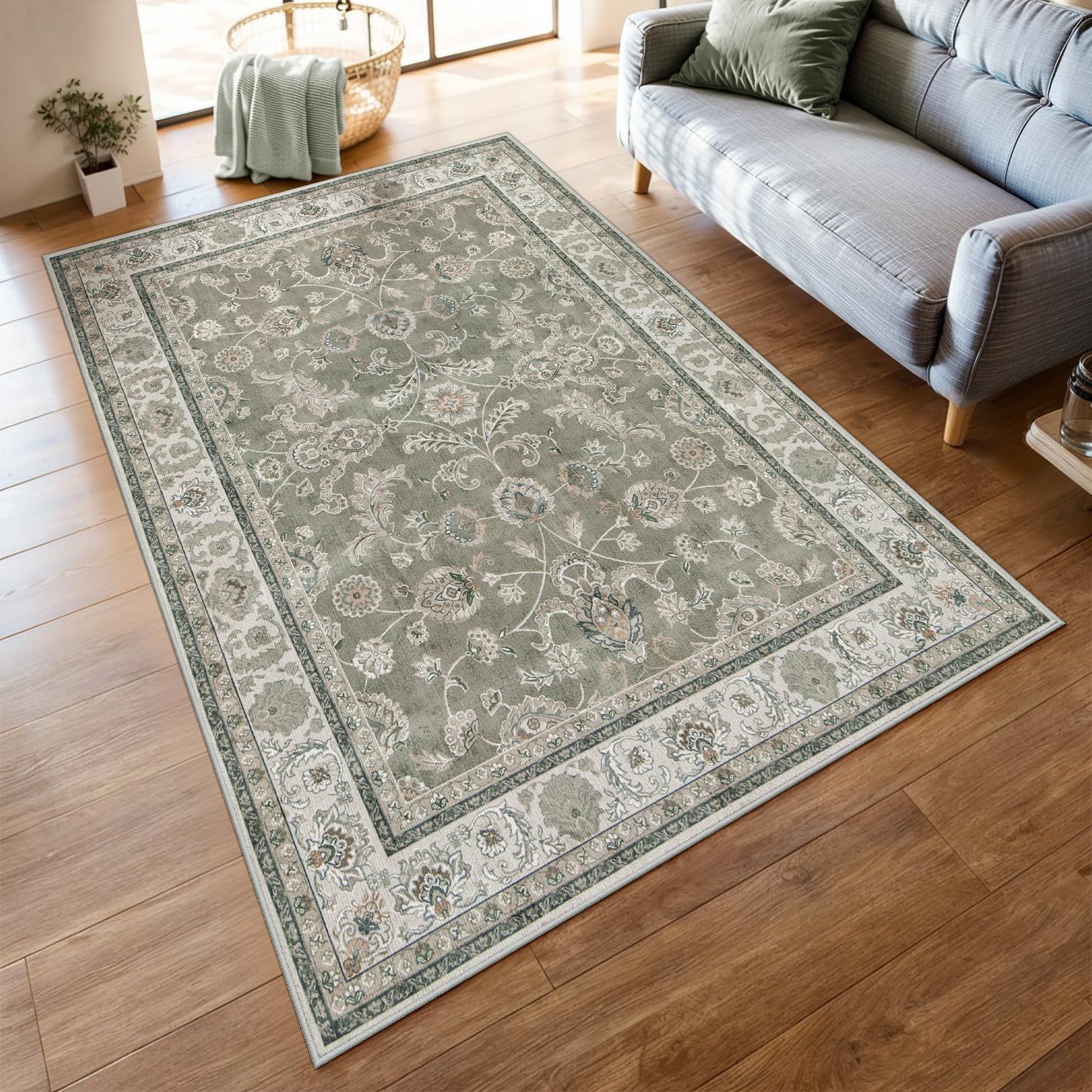 新品 HAOCOO カーペット 1.5畳 洗える 140х200cm ラグ オールシーズン適用 ペルシャ風 じゅうたん 滑り止め ホットカーペット対応 防音 寝室 リビング ラグマット 抗菌防臭 耐磨耗性 花柄 モスグレー