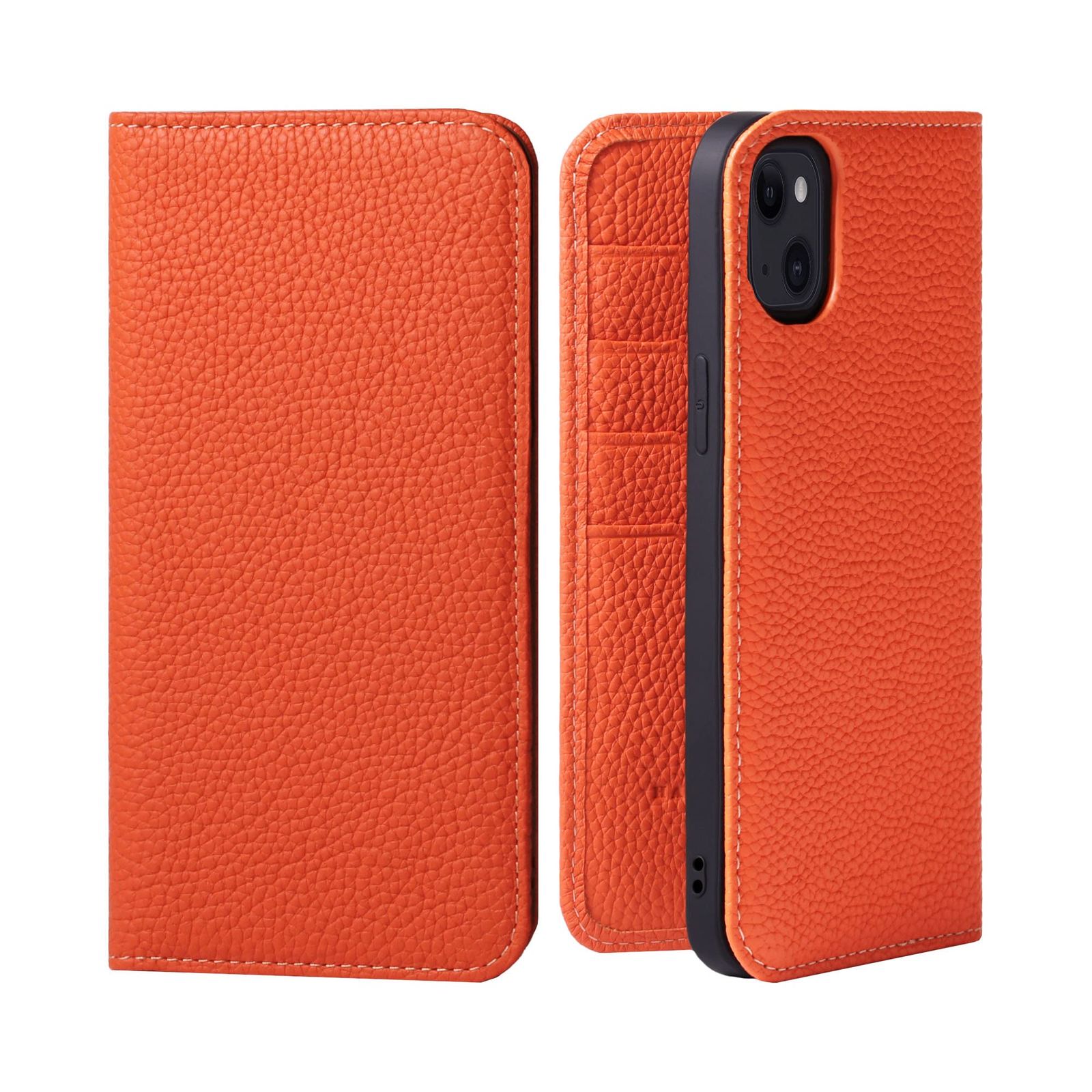 新品 HANATORA for iPhone 14Plus ケース 手帳型 本革 スマホケース スマホ スタンド コードホルダー 付き シュリンクカーフレザー マグネットなし オレンジ PH-14Plus-Orange ギフト 誕生日 女性 男性 彼女 お母さ