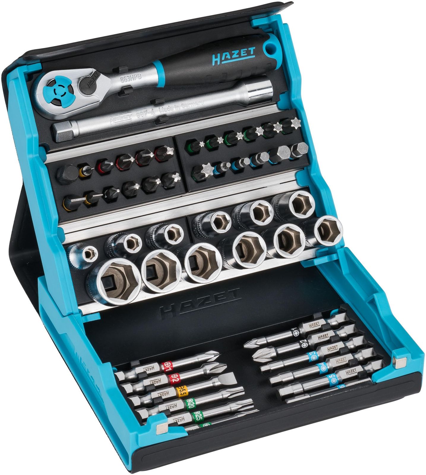 新品 HAZET(ハゼット) 2200SC-2 ソケットレンチセット 工具セット スマートケース 整備 ラチェット付き 50点 プロ用 差込角1/4インチ(6.3mm) 六角/四角ビット DIY 自動車/バイク/メンテナンス 工具箱 ドイツ製 正規品