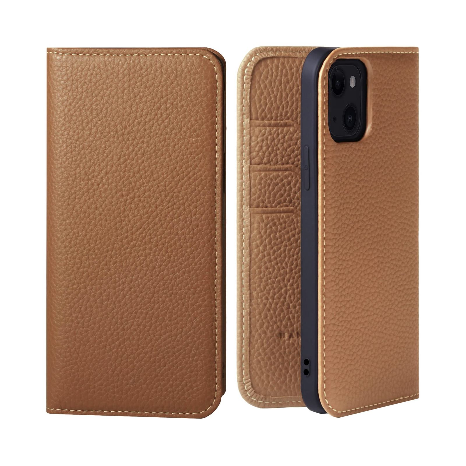 新品 HANATORA for iPhone 13 ケース 手帳型 本革 スマホケース スマホ スタンド コードホルダー 付き シュリンクカーフレザー マグネットなし キャメル PH-13-Camel ギフト 誕生日 女性 男性 彼女 お母さん お父さん 人気