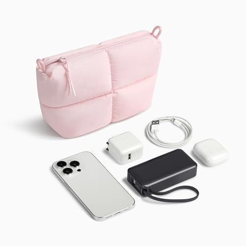 Comfyable Puffy エレクトロニクスオーガナイザー トラベルケース かわいいテックポーチ レディース メンズ ケーブル収納バッグ 充電器、電話、、コード、コンパクトテックアクセサリーポーチ、ライトピンクas 61fd4083