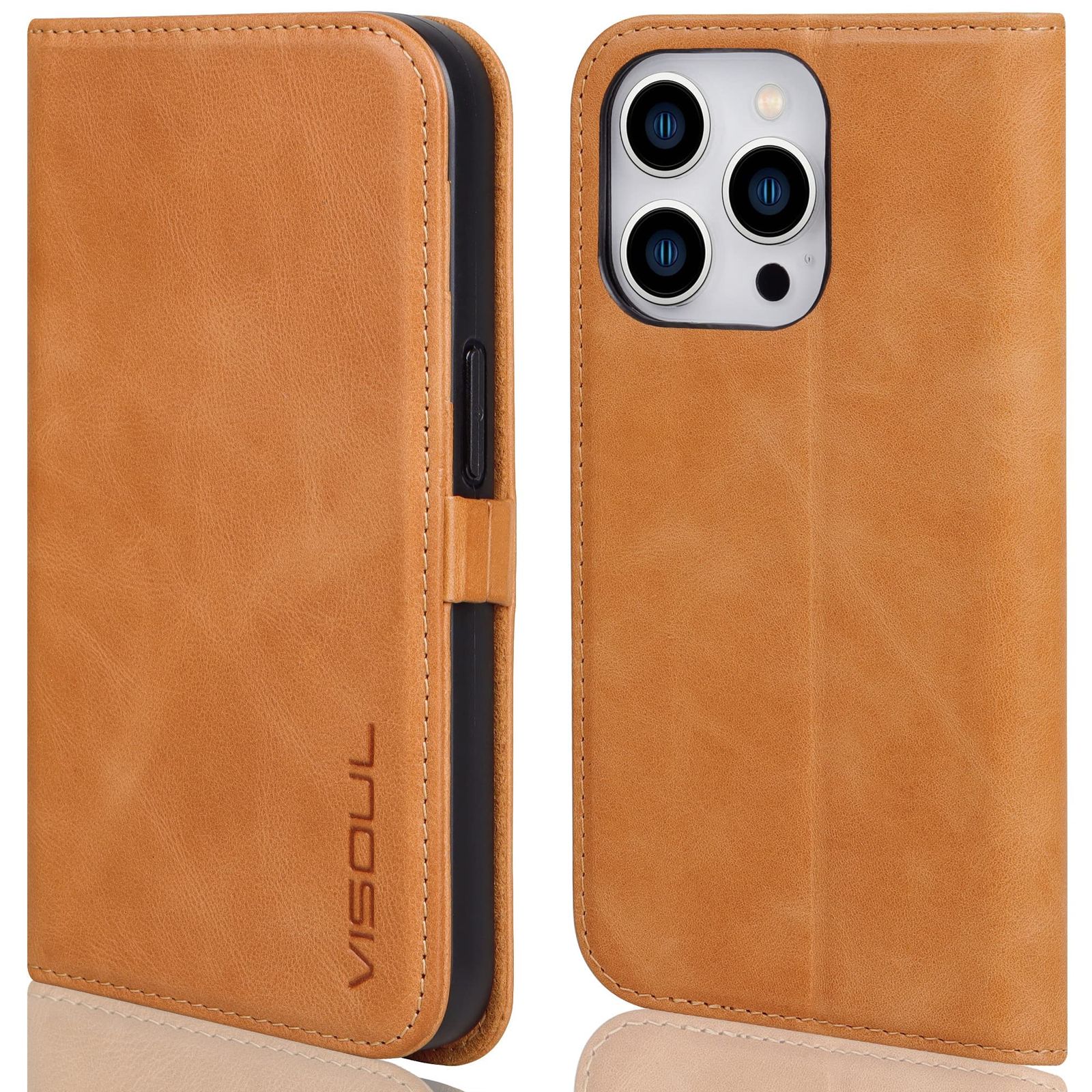 新品 VISOUL iPhone 14 ProMax ケース 手帳型 本革 レザー miniベルト留め具 アイフォン14 ProMax ケース マグネット式 カード収納 多機能 横置きスタンド機能付き手帳型ケース 衝撃吸収TPU素材 全面保護 対応 6.7イン