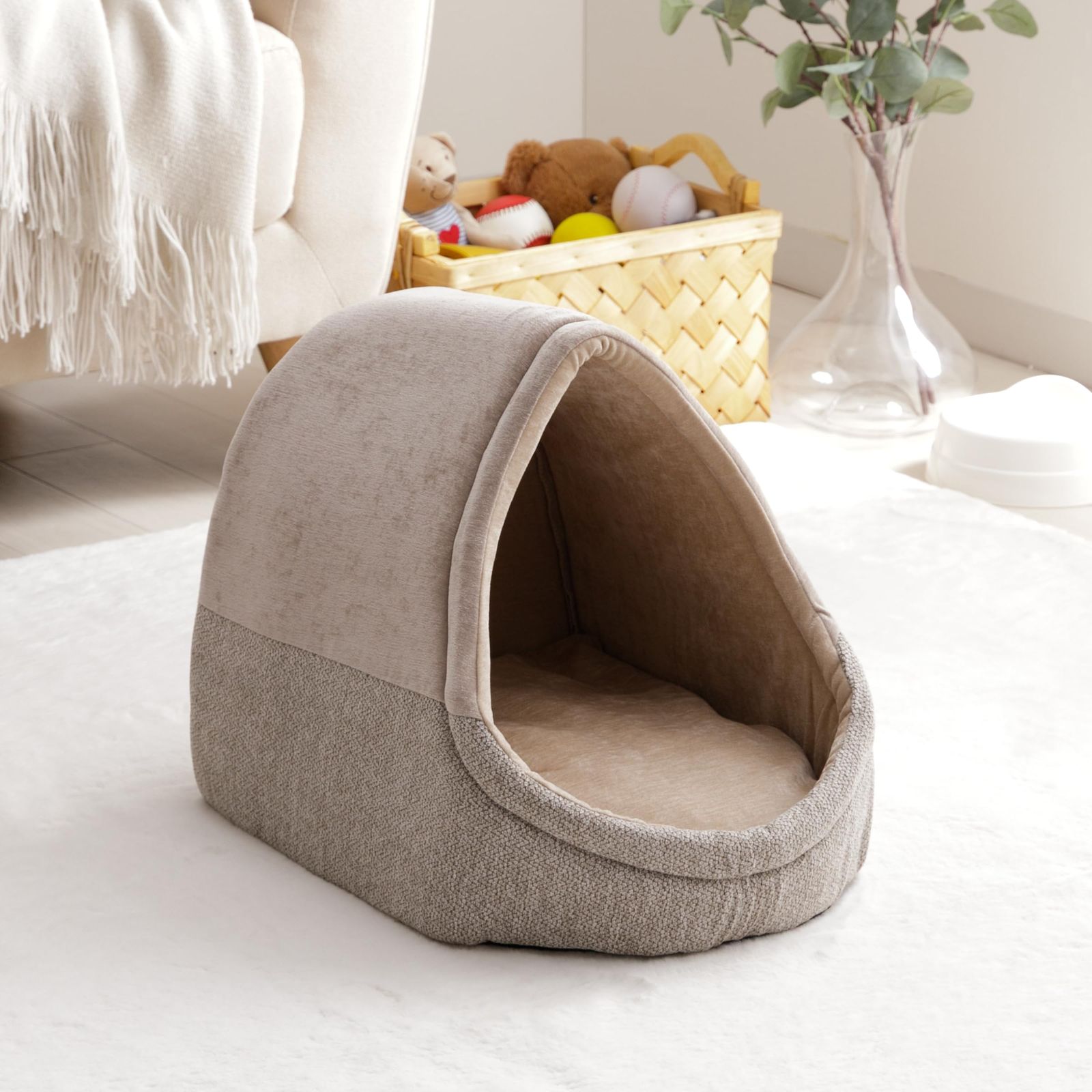 新品 イケヒコ ペットベッド 猫 犬 かまくら型 ドーム ミクル 約33×44×32cm グレー シェニール ジャガード ウレタン入り 形崩れしにくい 通年使用 滑り止め付き 小型犬 猫用 ＃1460670133139