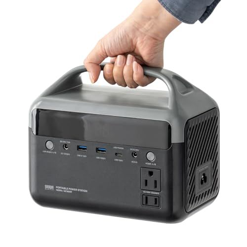 サンワダイレクト ポータブル電源 192Wh コンパクト LED付き AC出力 リン酸鉄 定格出力 300W Type-C USB-A 小型 家庭用 キャンプ 防災 60000mAh 700-BTL057t 1eee7143