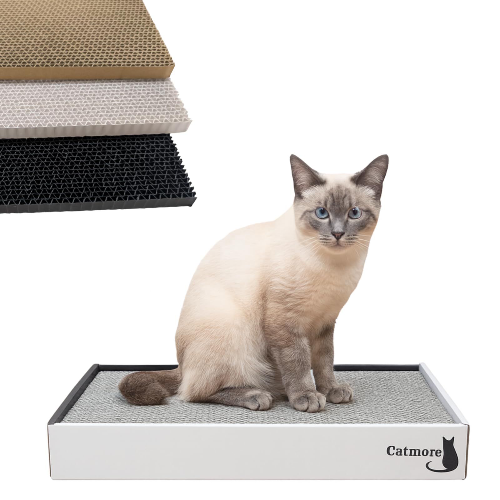 とぎカス少なめ 爪とぎ 3色セット（白・黒・茶）｜Catmore 段ボール 高耐久 かため 表裏使用可能 小型 中型 猫用 キャットモア★ 29611889