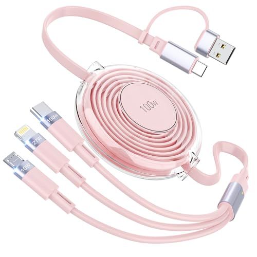 【100W】3in1 充電ケーブル 巻き取り式 [1.2M PD対応/高耐久] 100W/5A 超急速充電 ライトニング/Type C/マイクロUSBコード 3台同時充電 iPhone 16 15 14 13 12、Galaxy S25 S2 5351c79a