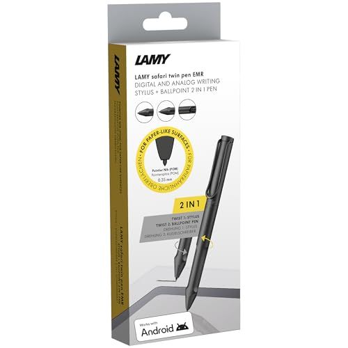 Lamy サファリ ツインペン EMR オールブラック (POMチップ) - 多くのAndroidデバイス用の2イン1スタイラスペンとボールペンが1つに - 人間工学に基づいたグリップ付き - デジタルメディアや紙に書いたり描いたりできます。 4ee34b65