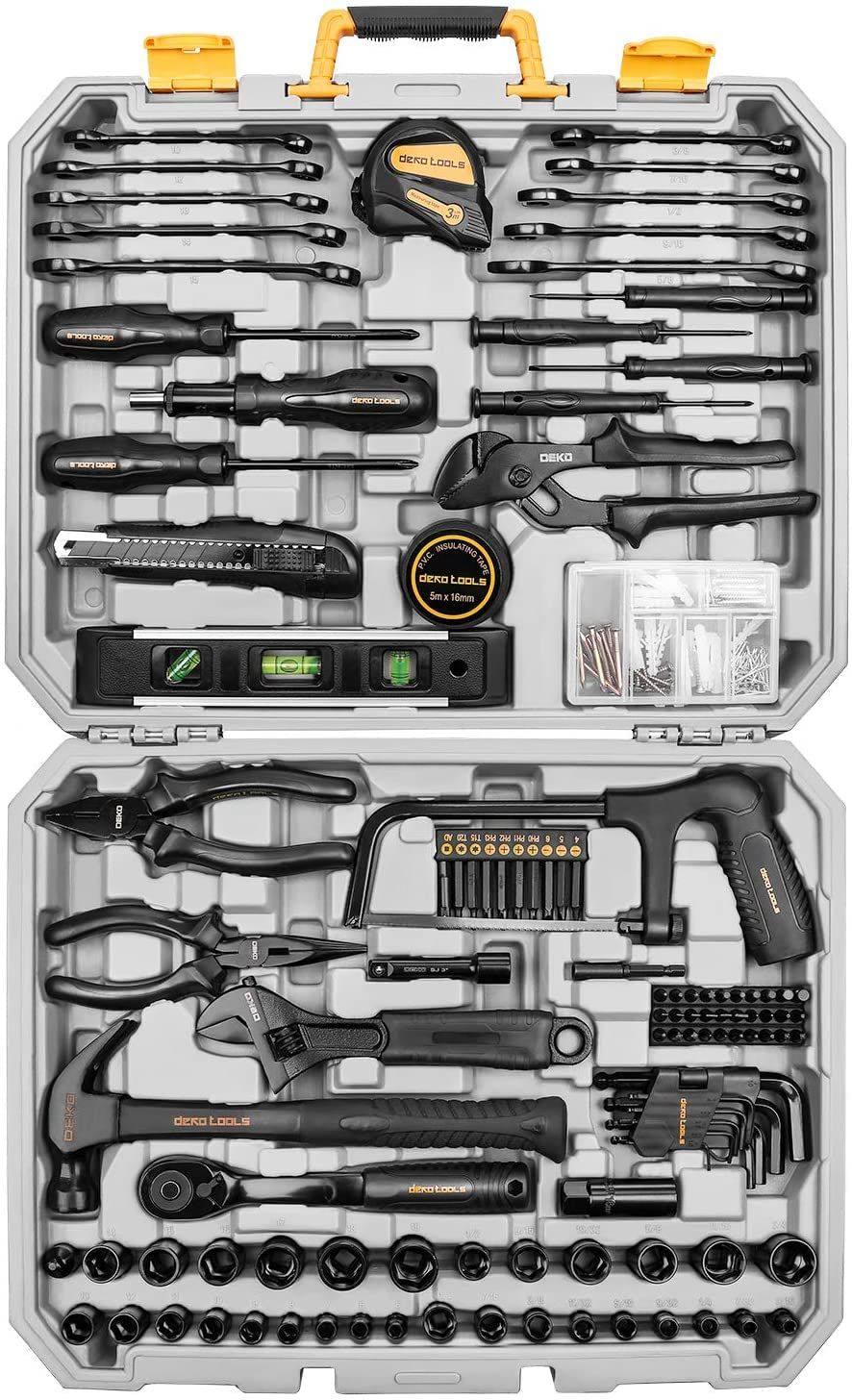 DEKO 218点組 工具セット ホームツールセット 家庭用 ツールセット 日曜大工 DIYセット 作業工具セット 家具の組み立て 住まいのメンテナンス用 修理道具セット 便利な収納ケース付き(沖縄・離島の方不可) e803601e
