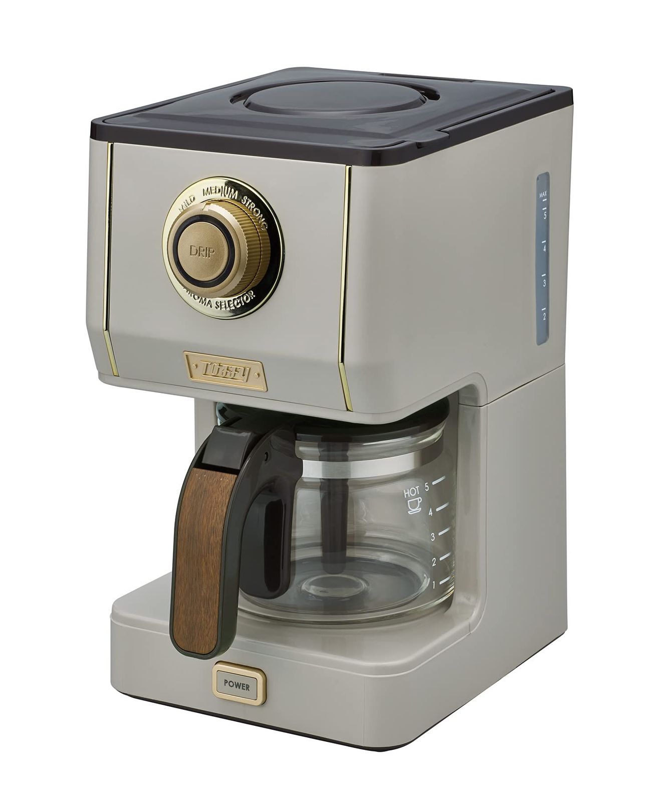 【Toffy/トフィー】 アロマドリップコーヒーメーカー K-CM5 グレージュ ドリップ式 蒸らし機能 自動保温機能 ガラスポット メッシュフィルター付き レトロ K-CM5-GEY