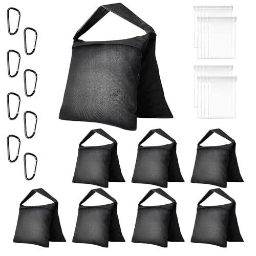 EMART サンドバッグスタジオ 砂袋 撮影用 三脚 耐荷重 安定用重し袋 万能 固定 転倒防止 重ね置き可能 ライトスタンド用砂袋 固定用重量袋 強固 透明なPVCバッグとクリップ付属 三脚アクセサリー 撮影 安定 黒- 8個Y