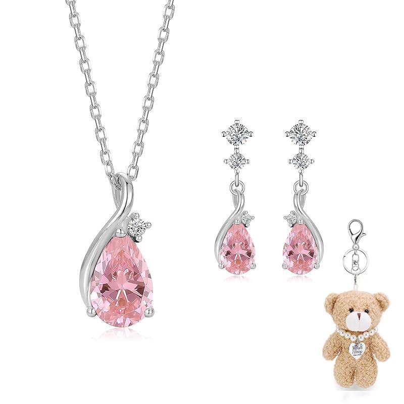 [FH.bird] モルガナイト ピアス ネックレス セット レディース 人気「ラブストーン」シルバー925 金属アレルギー対応ネックレス 誕生石 ペンダント シンプル パーティー 誕生日 プレゼント 女性 人気 20代
