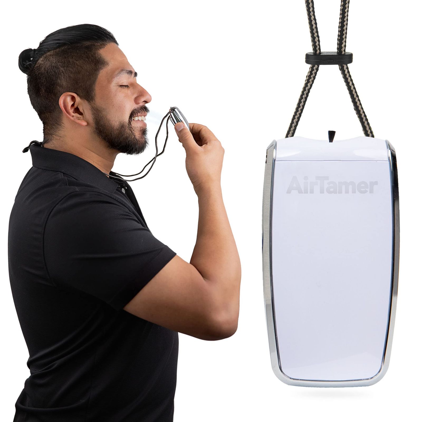 新品 AirTamer A320W 充電式パーソナル空気清浄機、実証済みの性能、ウイルスおよび汚染物質テスト済み*、ホワイト、レザー トラベル ケース付き