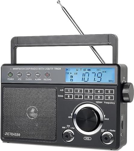 Retekess TR629ラジオ ポータブルラジオ 携帯デジタルラジオ AM FM MWラジオ バックライト LCD ディスプレイ 目覚まし時計 録音 USB/TFカードをサポート機能 2つの電源供給方式 高感度 DSP防災ラジオ 高齢者向 ca5b9926