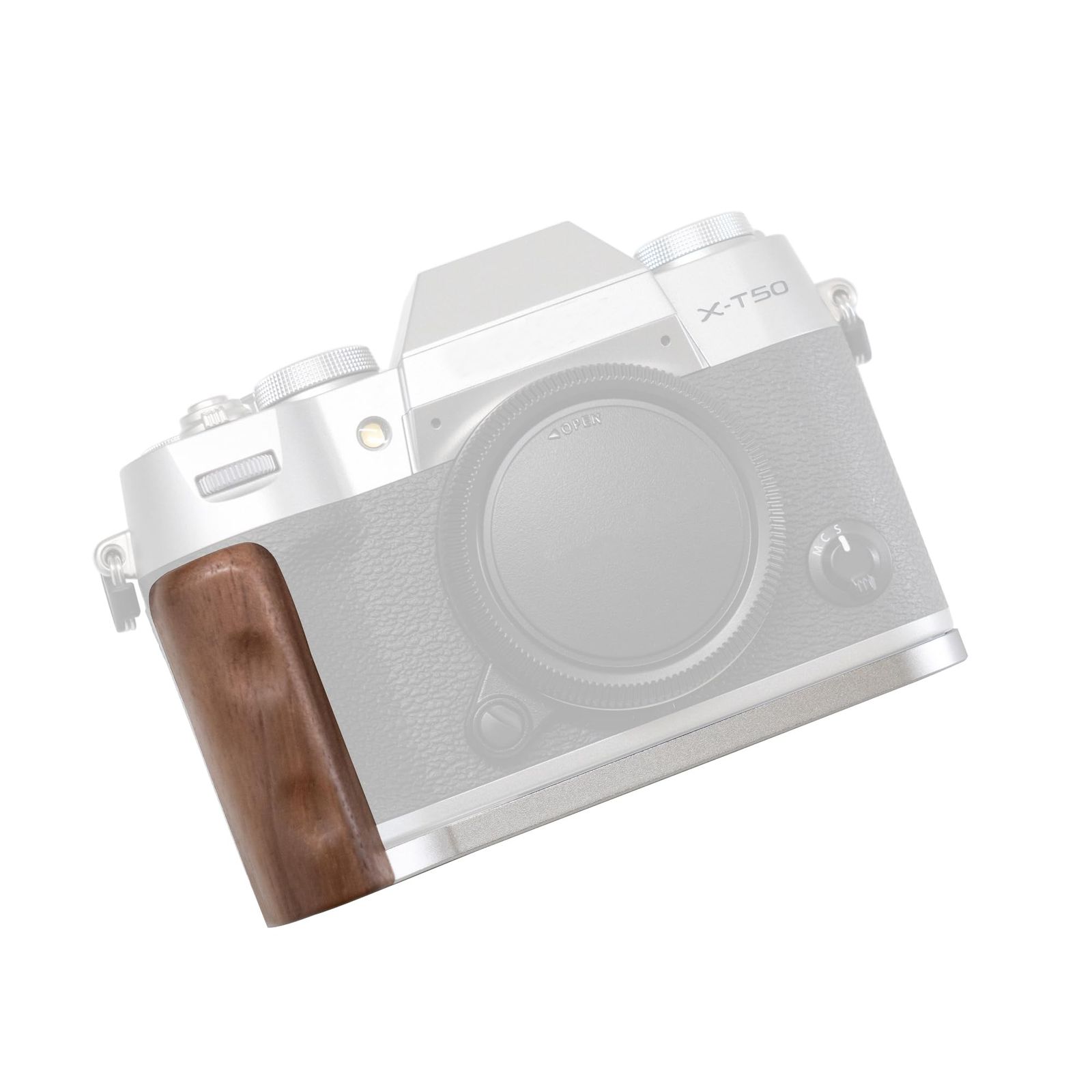 新品 SIUTATDSH カメラグリップ 対応 Fujifilm Fuji 富士 X-T50 xt50 カメラ専用 L型クイックリリースプレート、実木製ハンドル、三脚設置でき (クルミ木銀板)