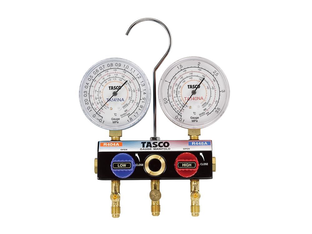 新品 イチネンTASCO TA124ZAV R448A・R449A・R404Aハイブリッドゲージマニホールドキット(92cmバルブ付チャージホース)
