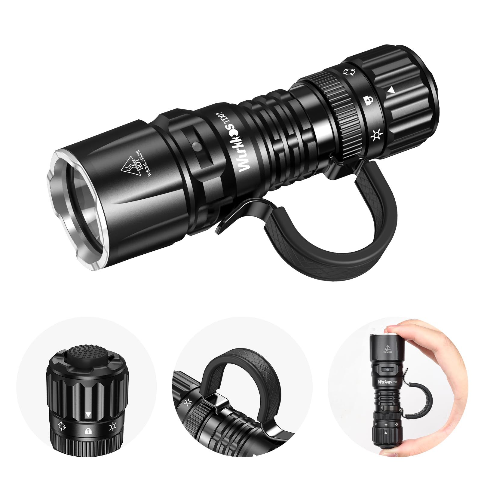 Wurkkos TD07 の戦術的な懐中電燈、USB-C の再充電可能な懐中電燈、1300 高い内腔の EDC の懐中電燈、ターボ/ストロボの瞬間的な、IP68 防水、6 つの照明モード、緊急キャンプのための抜け目がないライト