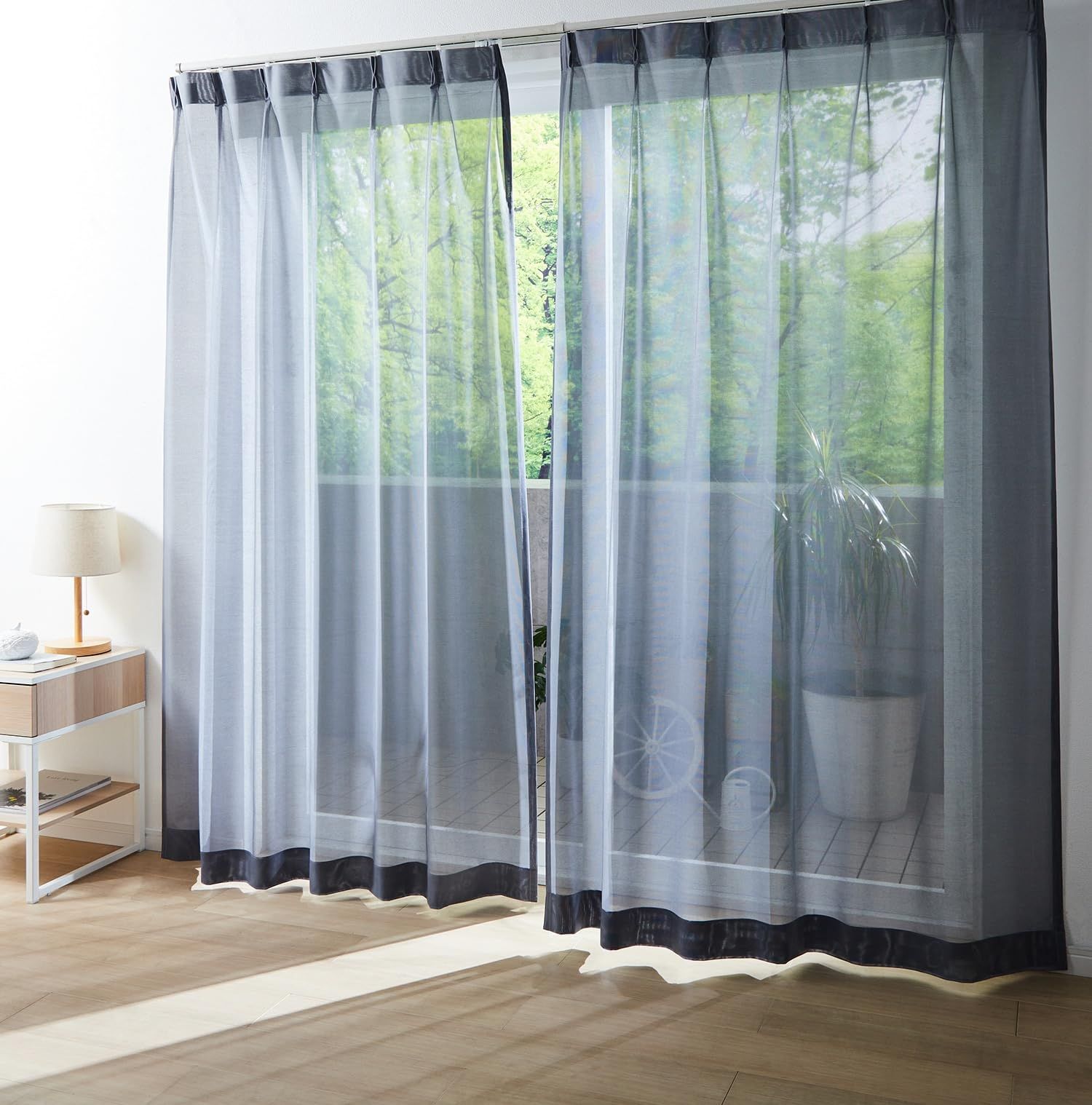 新品 [ベルメゾン] レースカーテン UVカット ミラー カーテン 外の景色がよく見える 日本製 グレー 約100×208（2枚）