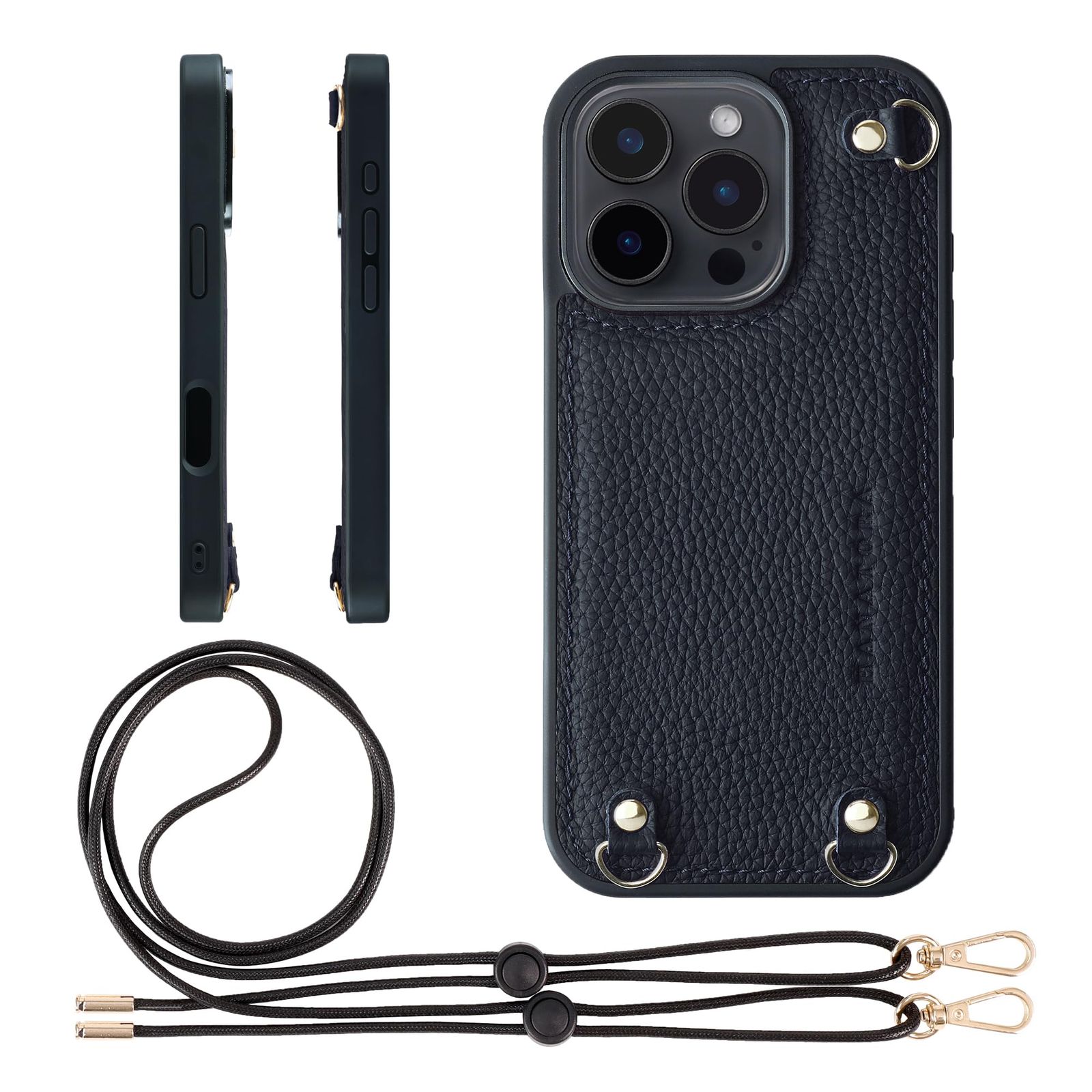 新品 HANATORA for iPhone 16Pro ケース MagSafe 対応 本革 耐衝撃 バンパー型 スマホケース スマホ ショルダーストラップ 付き シュリンクレザー ギフト マグセーフ対応 ネイビー D3GZ-16Pro-Navy