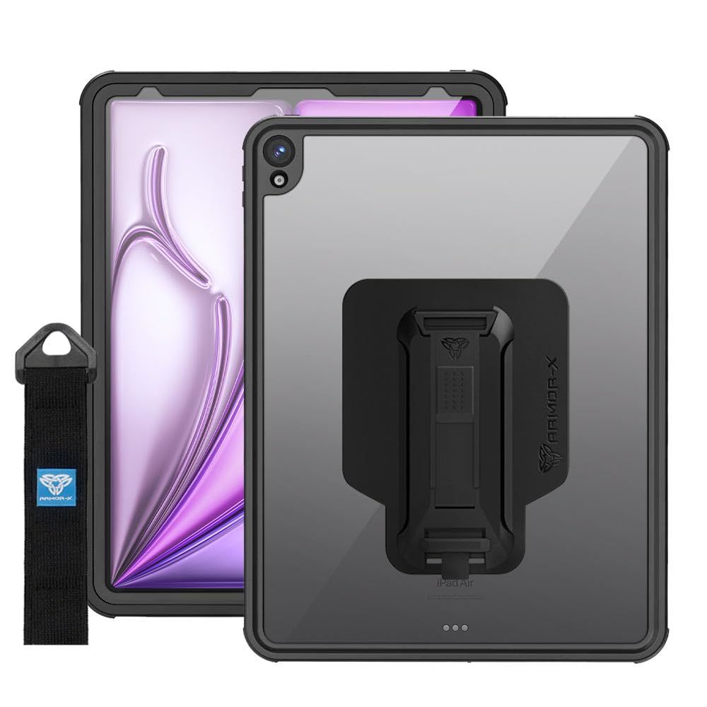 新品 [ARMOR-X] 13-inch iPad Air (M4/3/2)/12.9-inch iPad Pro (3rd)用ケース IP68 Waterproof Case with Hand Strap ブラック MXS-IPAD-A6 (Black)