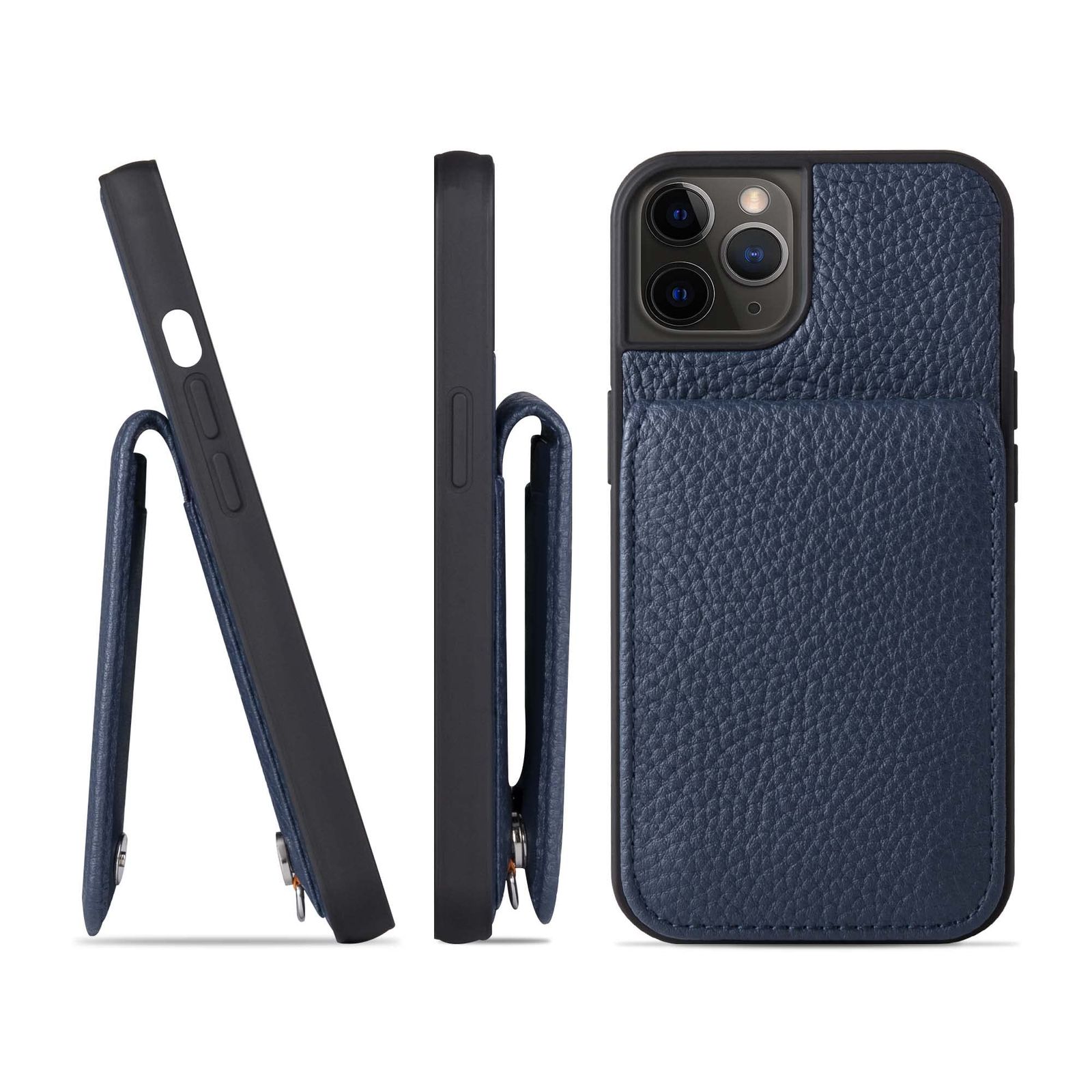 新品 HANATORA for iPhone 12 12Pro ケース バンパー型 本革 スマホケース スマホ カードポケット スタンド ショルダーストラップ 付き シュリンクカーフレザー ブルーインディゴ SCPG-12Pro-BlueIndigo ギフト