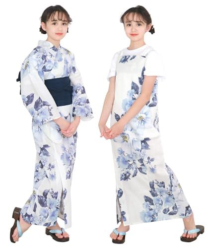 [KYOETSU] [キョウエツ] 浴衣セット 浴衣 ワンピース 女の子 生成り 変わり織 2点セット(浴衣、兵児帯) ジュニア ガールズe 9a8c340b