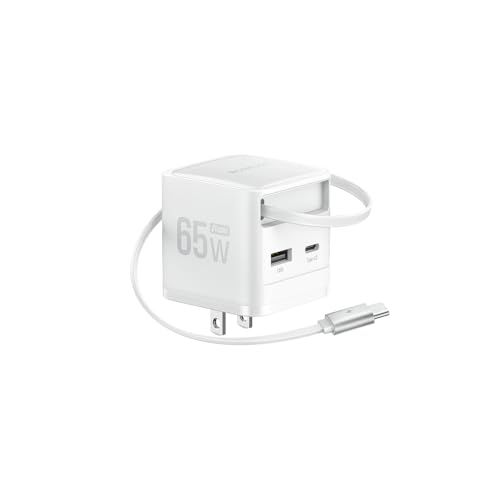 EcoFlow RAPID 65W GaN急速充電器 【70cmUSB-Cケーブル内蔵/折りたたみ式プラグ/一体型/3台まとめ同時充電/コンパクト設計/iPhone、iPad、Android、Switch、ノートPC 対応) （ホワイト）e a6ca46bf