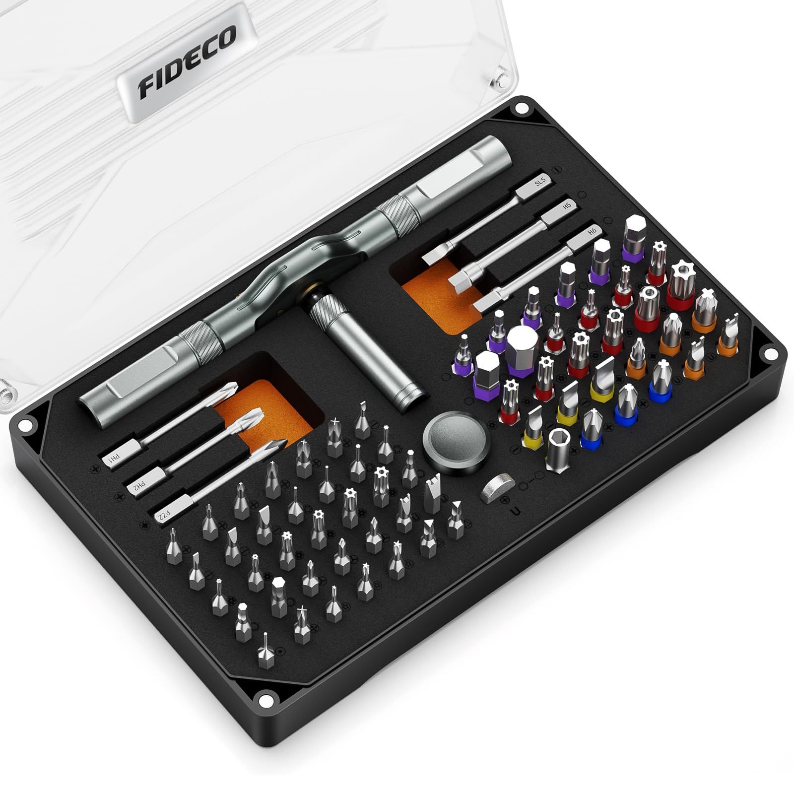 FIDECO 74 in 1 磁気ラチェットドライバーセット マルチビット DIY ドライバーセット 収納ケース付き コンパクト修理ツールキット コンピューター 携帯電話 時計 眼鏡 自転車 家具など用(沖縄・離島の方不可) 206504e8