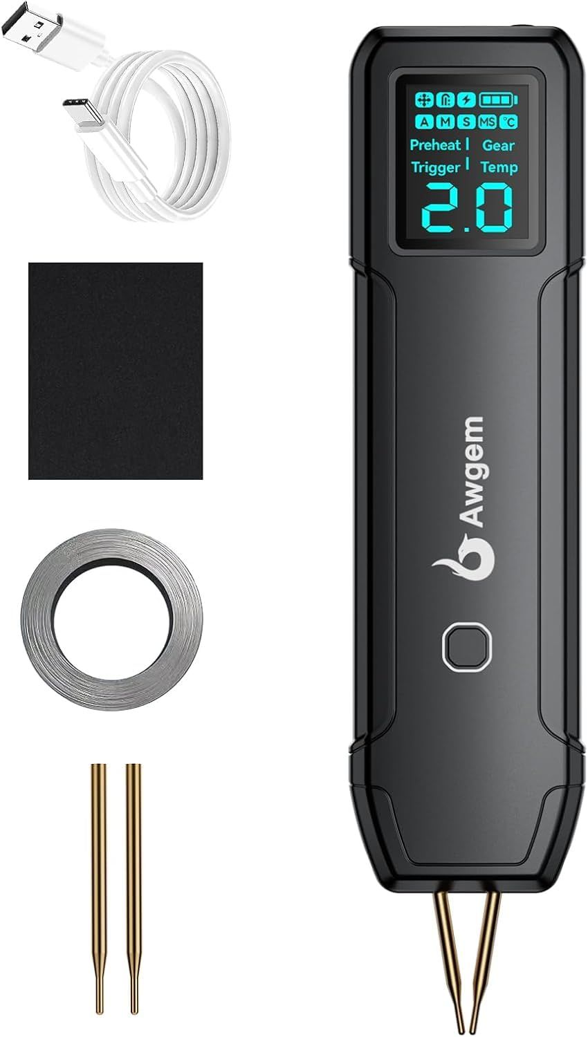 バッテリースポット溶接機、Awgemバッテリー溶接機99ギア ハンドヘルドスポット溶接機（LCD画面付き）自動/手動モード切替、ニッケルストリップと鉄の溶接用ポータブルスポット溶接機(沖縄・離島の方不可) d008494a