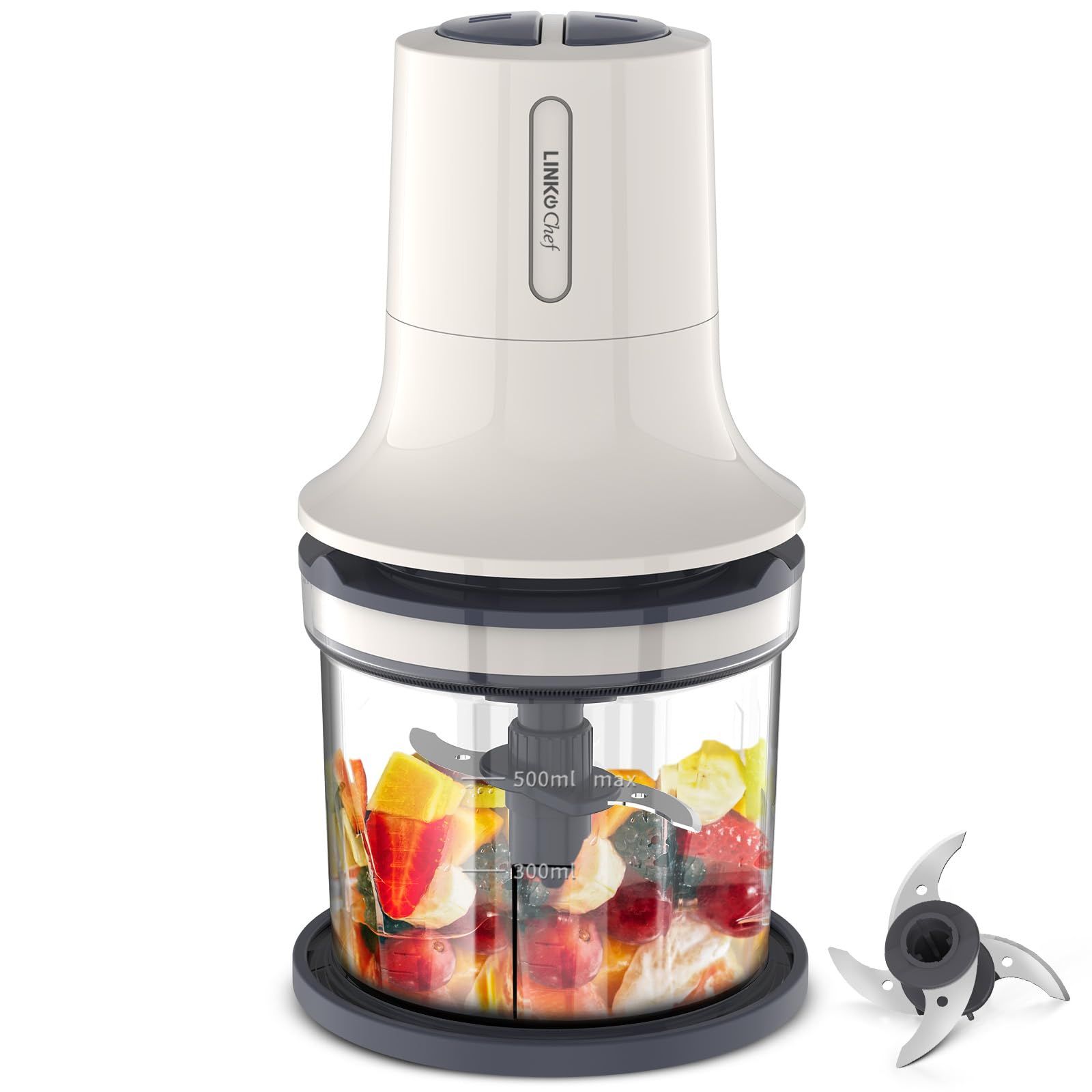 フードプロセッサー LINKChef ミキサー 小型 500ml 電動 260W ?肉机 微塵切り チョッパー みじん切り器 離乳食 大根下ろ 肉ミンチ 挽き肉 氷 コンパクト 軽量 静音 洗いやすい 人気 2モード搭載 混ぜる つぶす 刻む dd1c2053