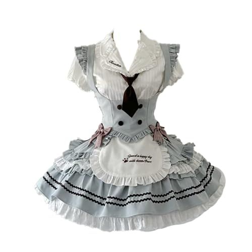 [MODKOKU] メイド服 3点セット 上下セット ロリータ セットアップ ミニスカート ウエストマーク レディース 服 制服 JK ゴスロリ フリル リボン メード服 コスプレ ロリィタ 仮装 Lolita アイドル 衣装 半袖 女の子 bd144f95