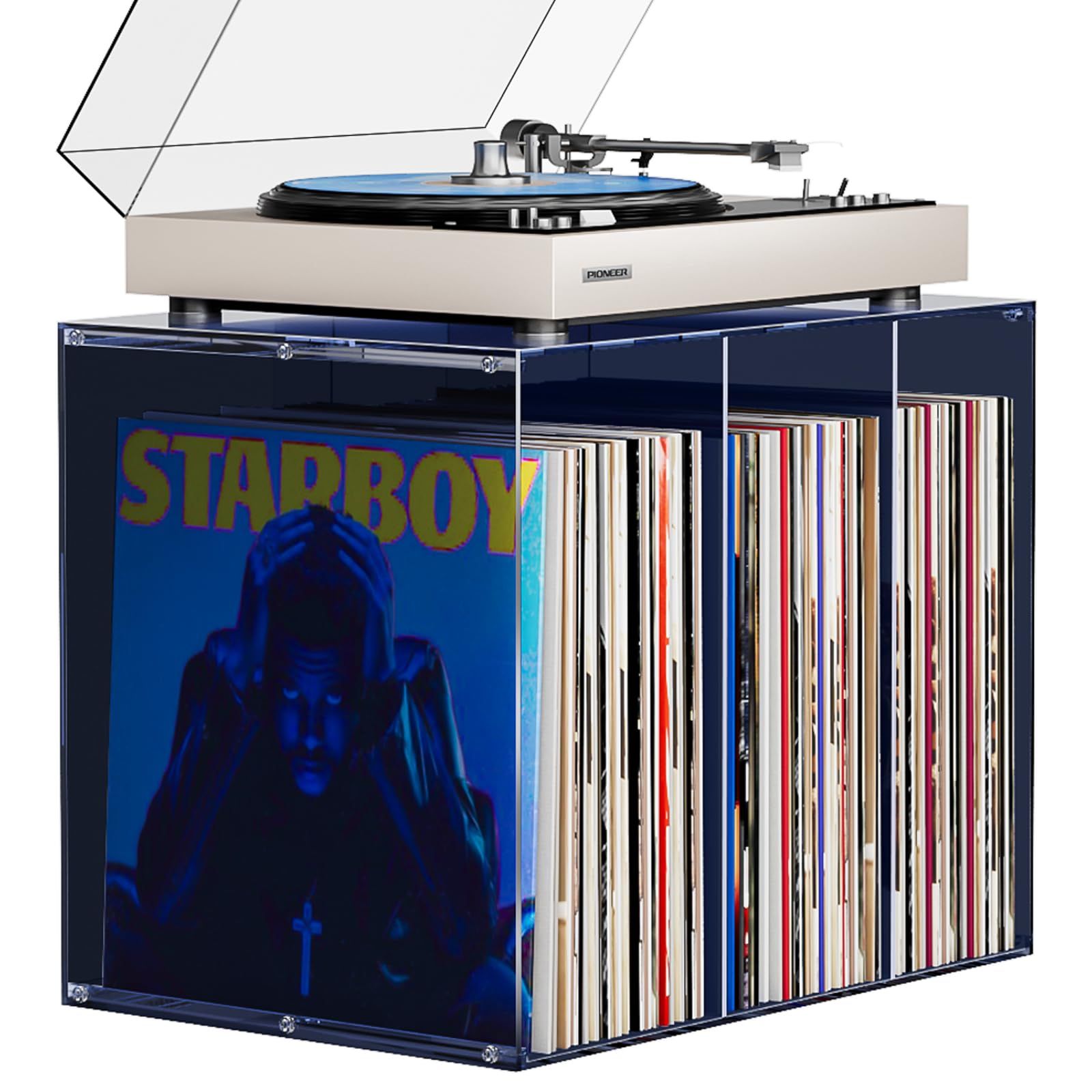 VINAEMO レコードラック 立方体 アクリル レコード収納ボックス レコードプレーヤー ラック スタッキング可能 レコードケース 卓上 レコード棚 おしゃれ LP レコードボックス 大容量 レコードスタンド レコード約60?90枚収納可能 2bcdbeba