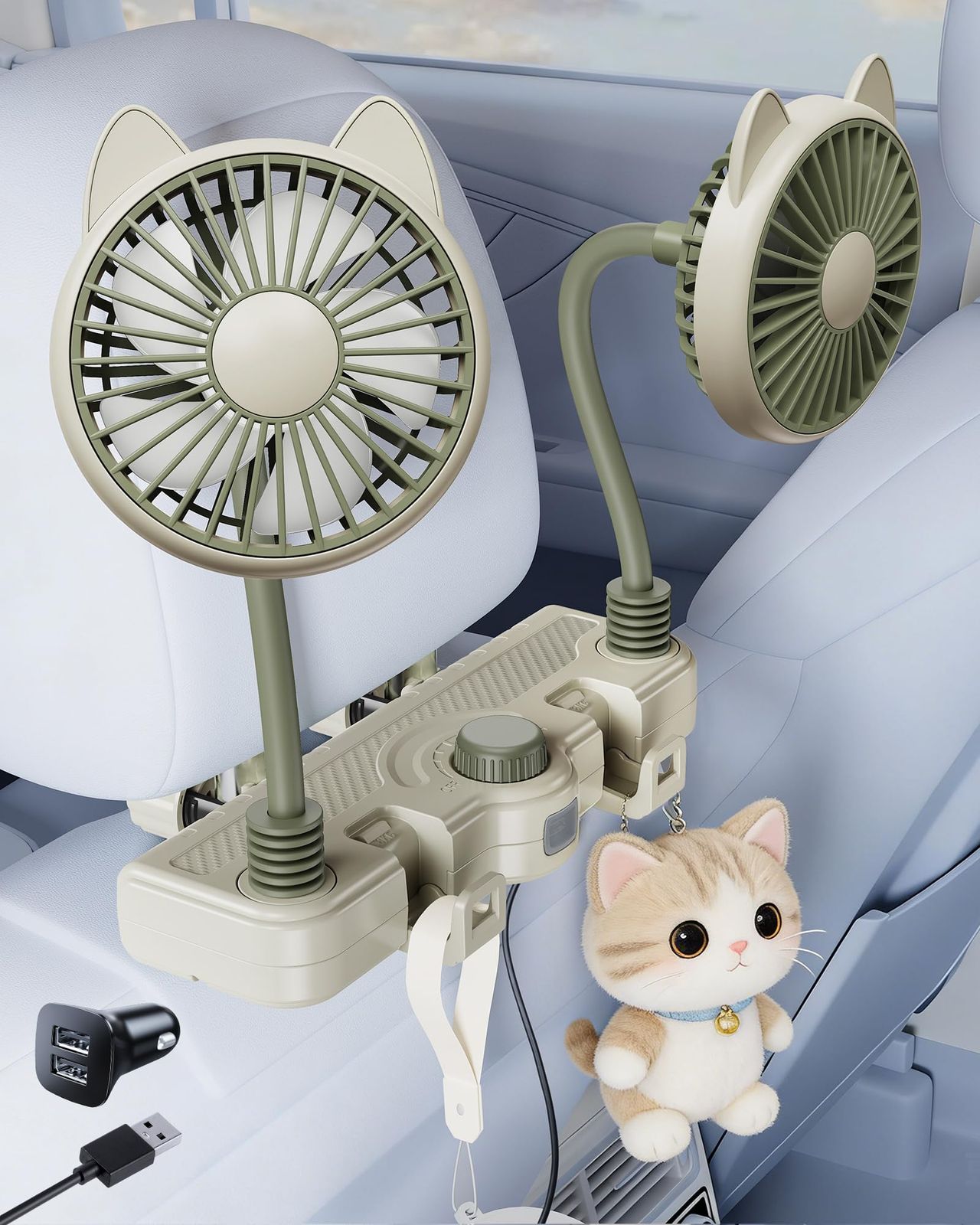 USB 扇風機 車後部座席用 デュアル 360 ホース 5000 RPM 強力風、2026 かわいい ヘッドレスト 扇風機 静音 子供 赤ちゃん 後ろ向き SUV RV ピックアップ用 2 つの隠しフック付きas 188c3b3b