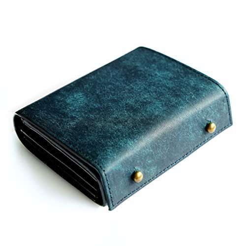 【新品】[IrideScent] 二つ折り財布 メンズ 2つ折り 箱型の小銭入れ イタリアン レザー プエブロ ミニ財布 コンパクト 小さい財布 二つ折り 箱状です 牛革 大容量 L字 レディース PUEBLO (Navy) 0a4568e8
