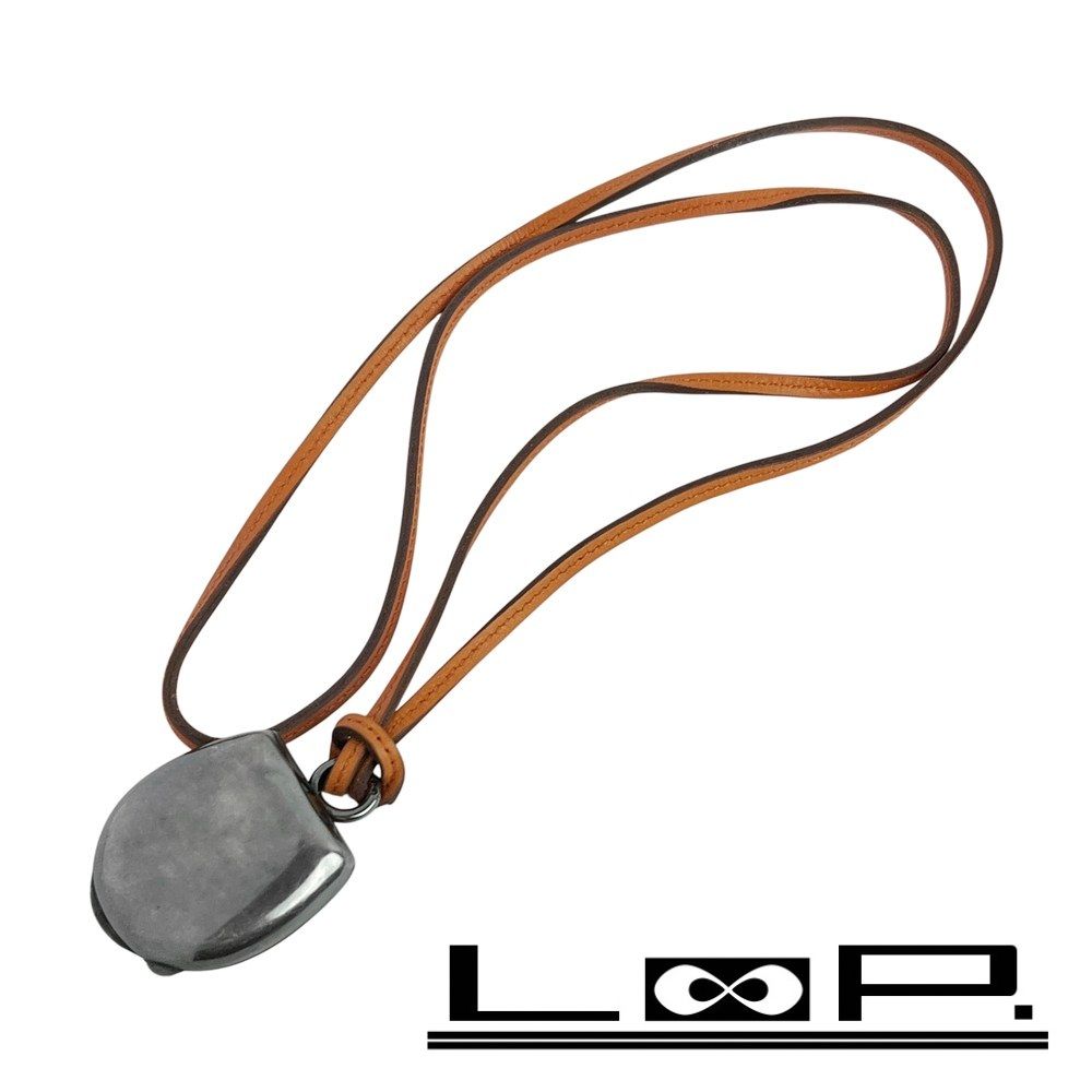 エルメス ■中古■ヴィンテージ■80cm■ ロケット ペンダント ロング ネックレス SV925 レザー シルバー オレンジ 【656033】14
