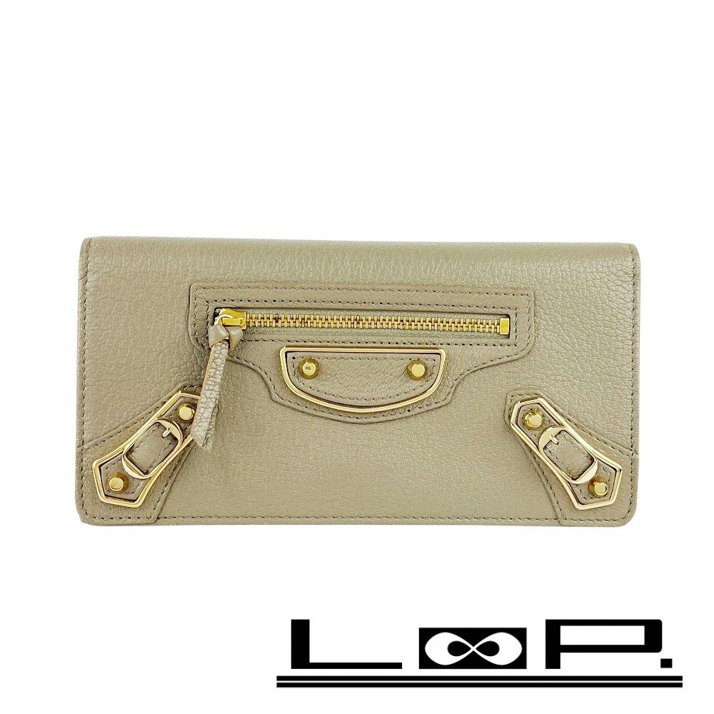 バレンシアガ ■美品■ メタリックエッジマニー コンチネンタルウォレット 長財布 財布 レザー GP グレー ゴールド 390184 箱 【464812】7