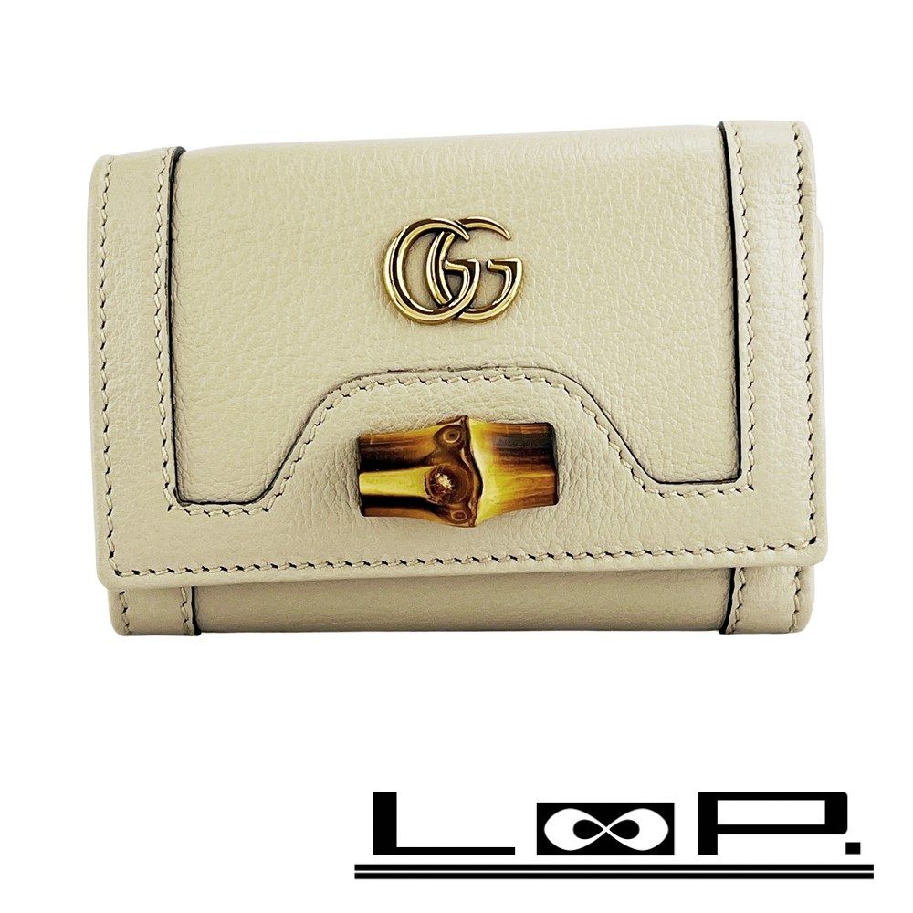 GUCCI 三つ折り 財布 バンブー レザー 【美品】 グッチ □美品□ 三つ折り財布 財布 ウォレット バンブー レザー